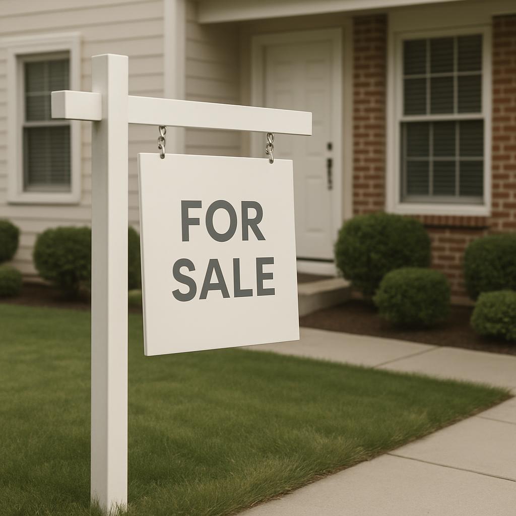 'for sale real estate sign, house in the background'